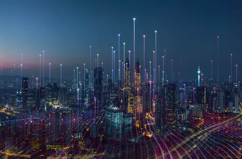 Stadt mit digitalen Analysepunkten der Einwohner